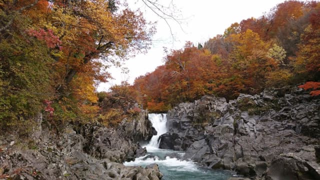 秋田県由利本荘市の法体の滝および甌穴